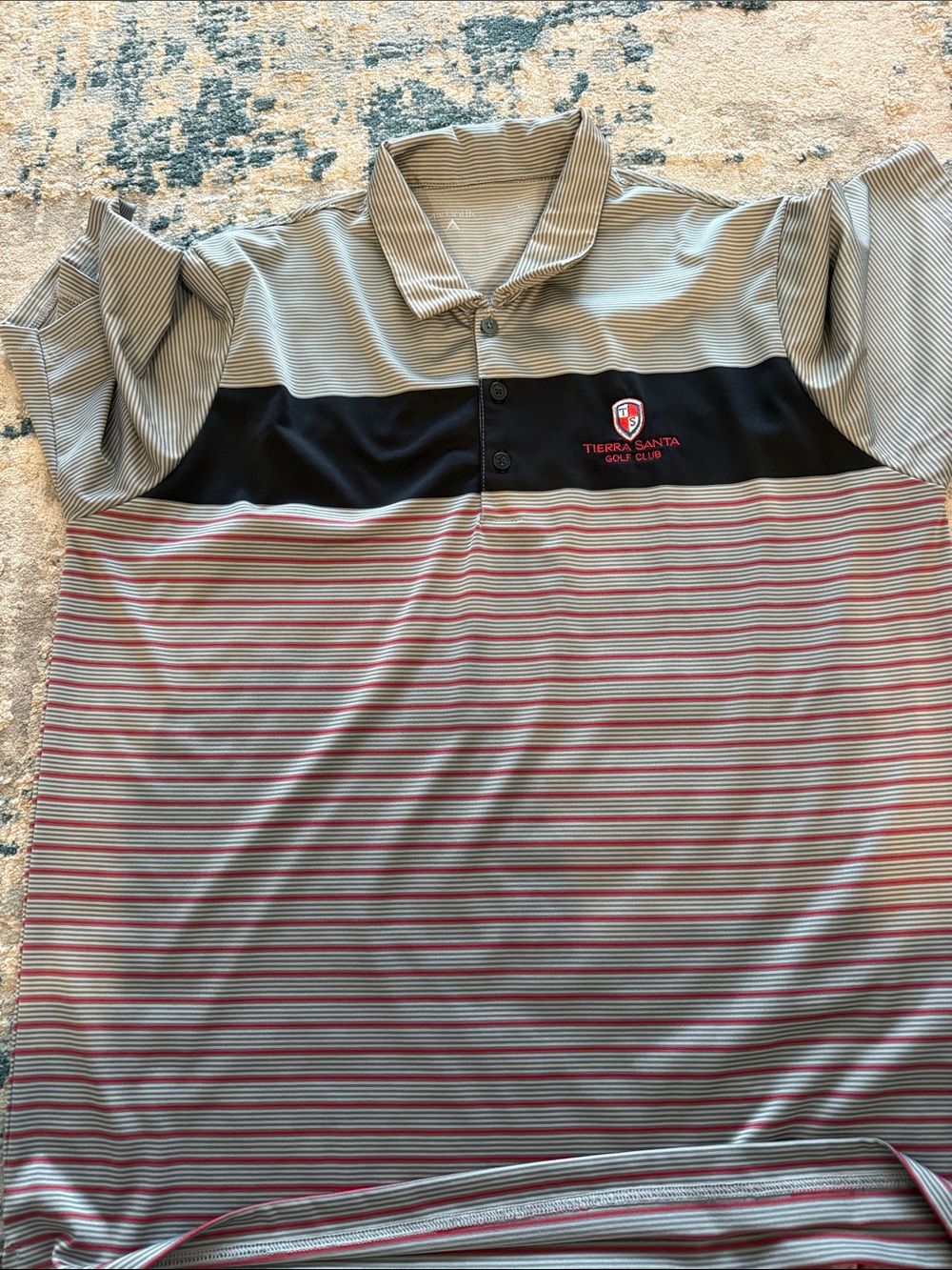 Antigua Men's Striped Polo in Gray, Black and Red